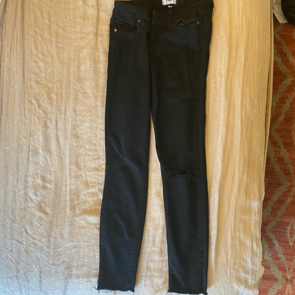 Cropped Black Paige Jeans with Ripped Knee